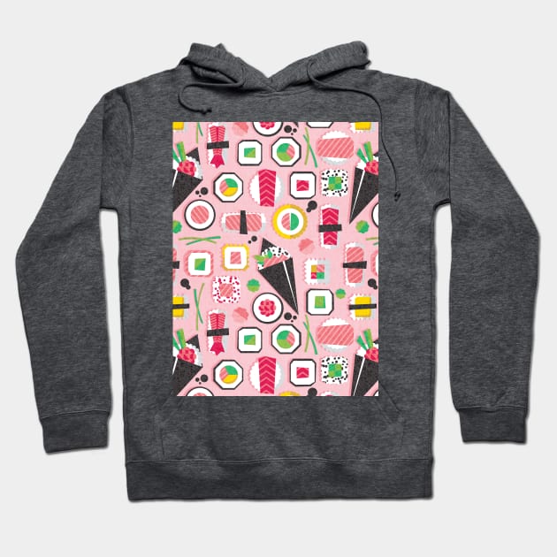 Paper cut geo sushi // pattern // pastel pink background Hoodie by SelmaCardoso